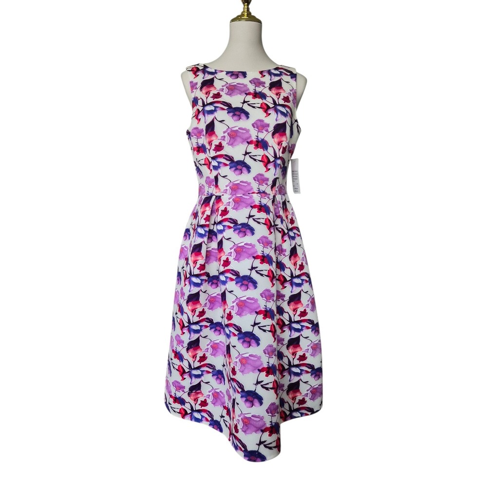 Terri Jon Floral Fit & Flare‎ Dress Size 10 Purple Pink White Sleeveless NWT